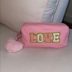 Pink embroidered LOVE Bag with faux fur Heart bag Charm NWT